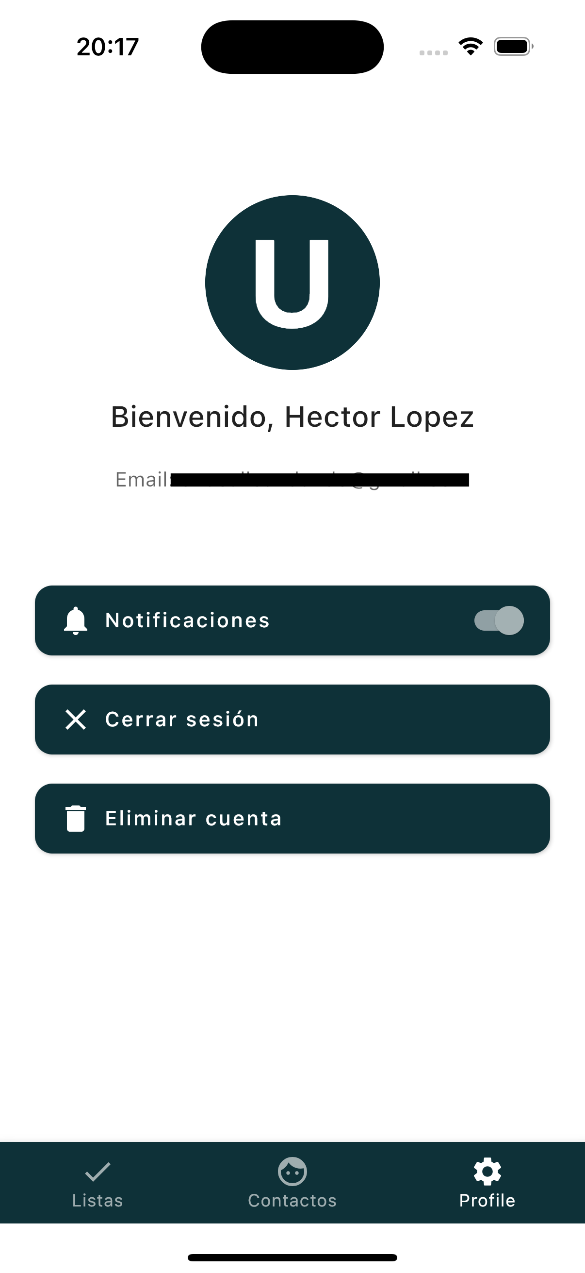 App screen 3: Vista de una lista con elementos